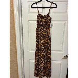 Jolie & Joy Leopard Maxi Dress Small Spaghetti Strap Rayon Lined NWT